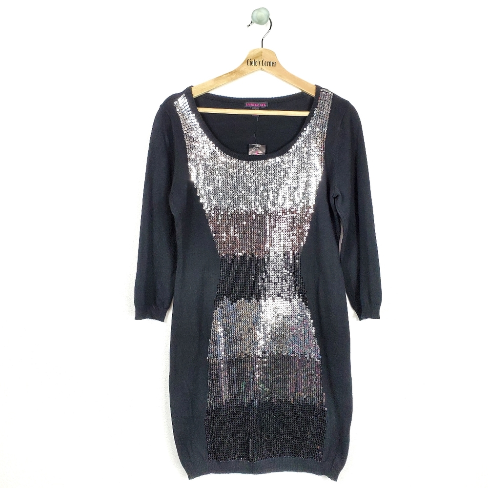 Madden Girl Black Sequins 100% Cotton Dress Large